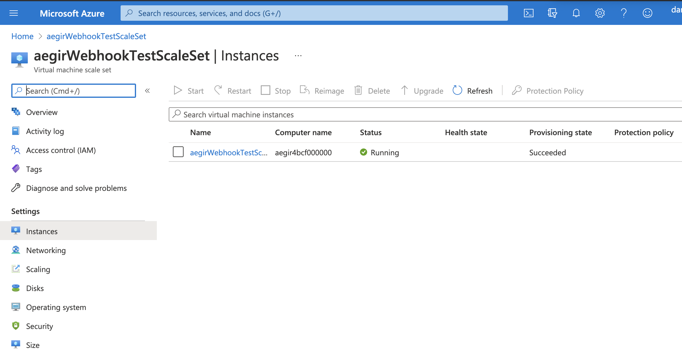 Azure portal scale set instance removed