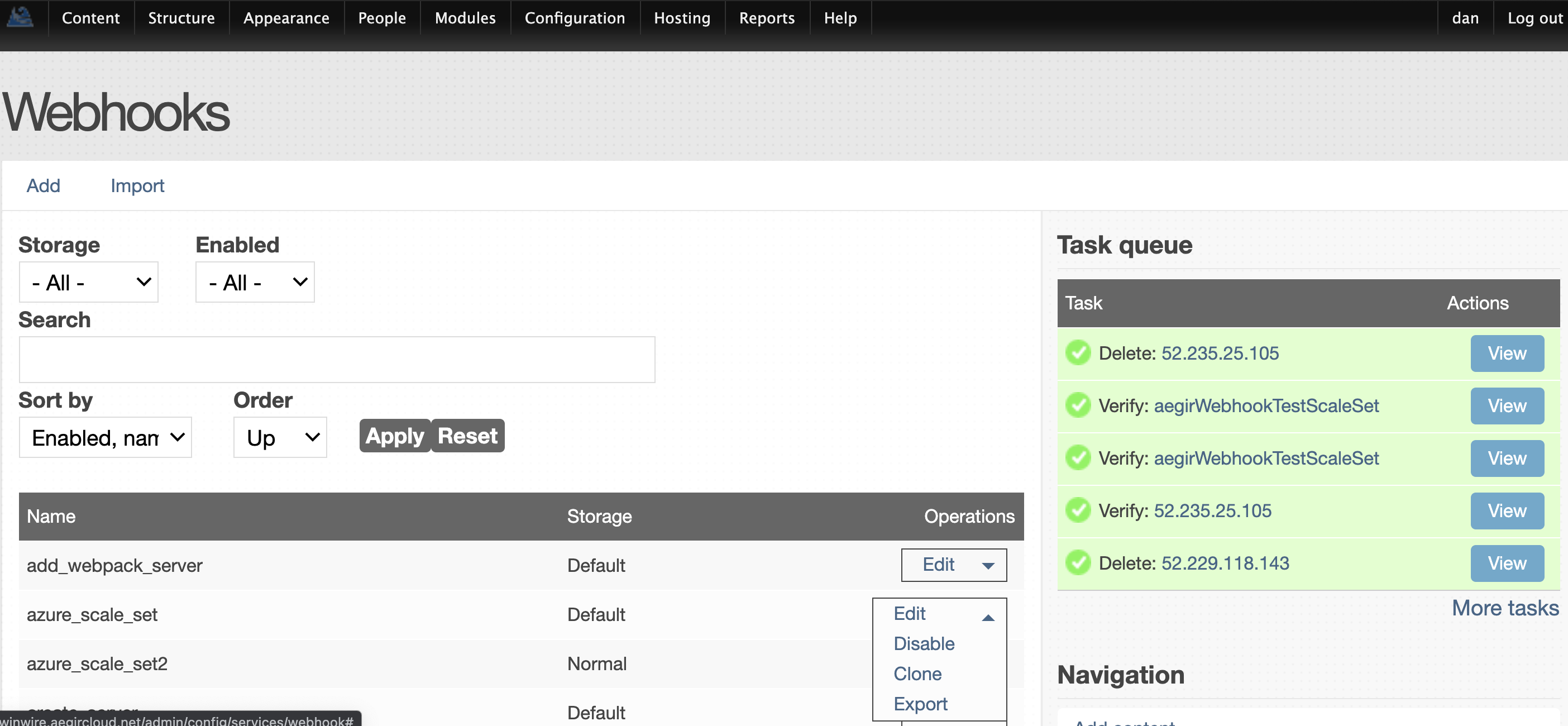 Clone Aegir Webhook Configuration